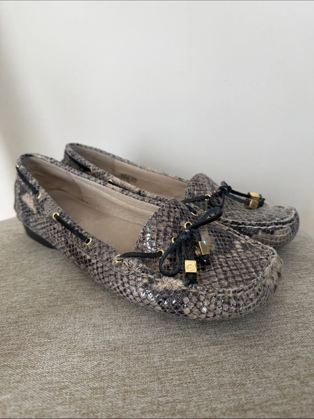 Michael Kors Leather Snake-Print Driving Moccasins Size 10